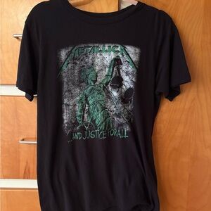 Metallic And Justice For All Graphic Black T-Shirt Medium